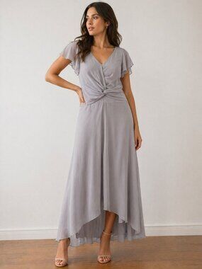 Taupe Twist Front Midi Dress XL Flowy Occasion Dress